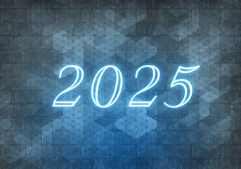3d Rendering illustration of a bright neon 2025 design
