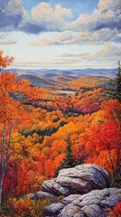 Fototapeta premium Vibrant Autumn Landscape with Colorful Foliage and Rocky Foreground