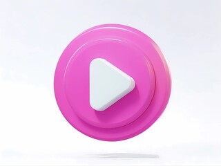 3D icon with blank white background,pink round play button Minimalist cartoon design