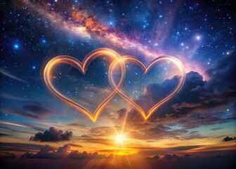 Fototapeta premium Hearts ablaze, celestial canvas, night's romantic embrace.