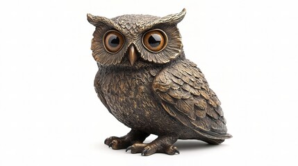 Fototapeta premium Bronze Owl Sculpture: A captivating bronze sculpture of an owl, meticulously crafted with lifelike detail, capturing the bird's piercing gaze and intricate plumage.