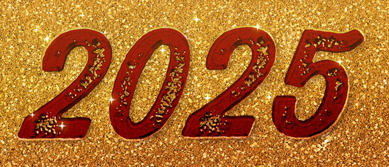3d Rendering Illustration of a red golden 2025 design.