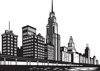 Silhouette Cityscape with Bridge and Urban Skyline