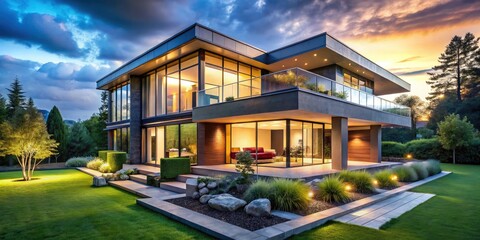 Obraz premium Innovative Modern Architecture Houses: A Showcase of Contemporary Designs with Open Spaces and Sustainable Features