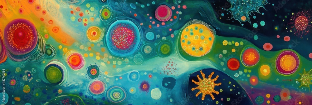 Fototapete swirling colors depicting bacteria and microbes in vibrant liquid movement throughout a dynamic envi