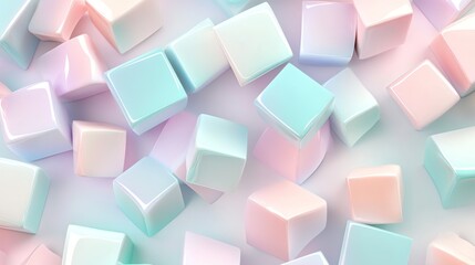 Obraz premium 78.A sophisticated 3D rendering of pastel-colored geometric shapes floating in a clean, minimal environment. The scene features smooth, glossy surfaces and gradient lighting, blending soft pink,