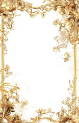 Gold ornate frame, floral design, white background, invitation template
