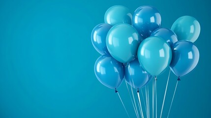 Colorful balloons floating on light blue background with copy space, festive celebration theme







