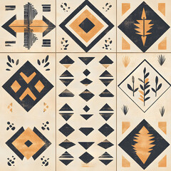 Fototapeta premium Collection of Tile Patterns Featuring Intricate Geometric and Floral Motifs, Hand-Drawn Doodles, and Traditional Ethnic Designs in Muted and Vibrant Color Palettes