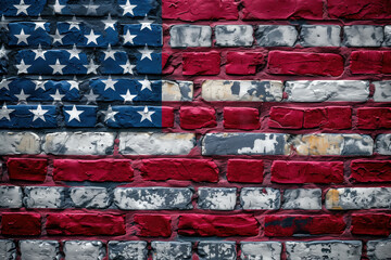 American Flag on Rustic Brick Wall Texture