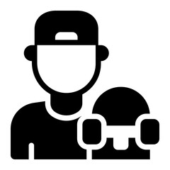Skater avatar glyph icon representing a visual profile of a skateboarder