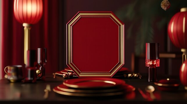 Traditional Chinese New Year 2025 Invitation Sign with bold red borders, golden accents, and festive lantern motifs.