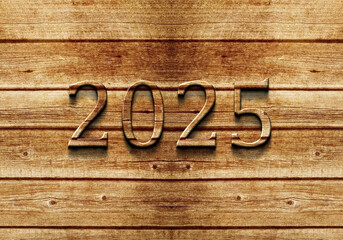 3d rendering illustration of a wooden 2025 Sign