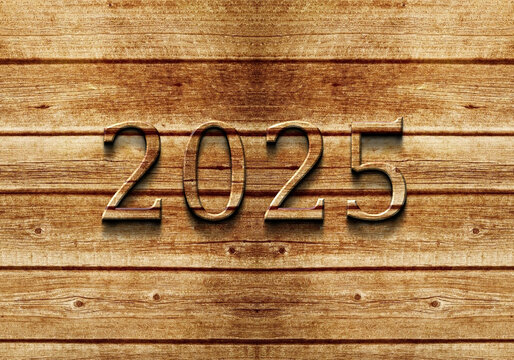 3d rendering illustration of a wooden 2025 Sign