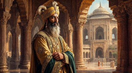 Obraz premium Ancient King of India, Portrait of Moghul Emperor Akbar