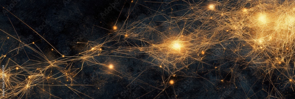 Poster Glowing lines and dots create a vibrant illustration of a global network connecting various points in a dark space. Generative AI