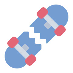 Broken skate flat icon symbolizing accidents or mishaps in skateboarding