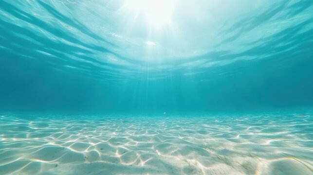 Breathtaking Underwater Scene Showcasing Crystal Clear Water with Soft Sunlight Filtering Through Waves, Perfect for Nature and Oceanic Imagery