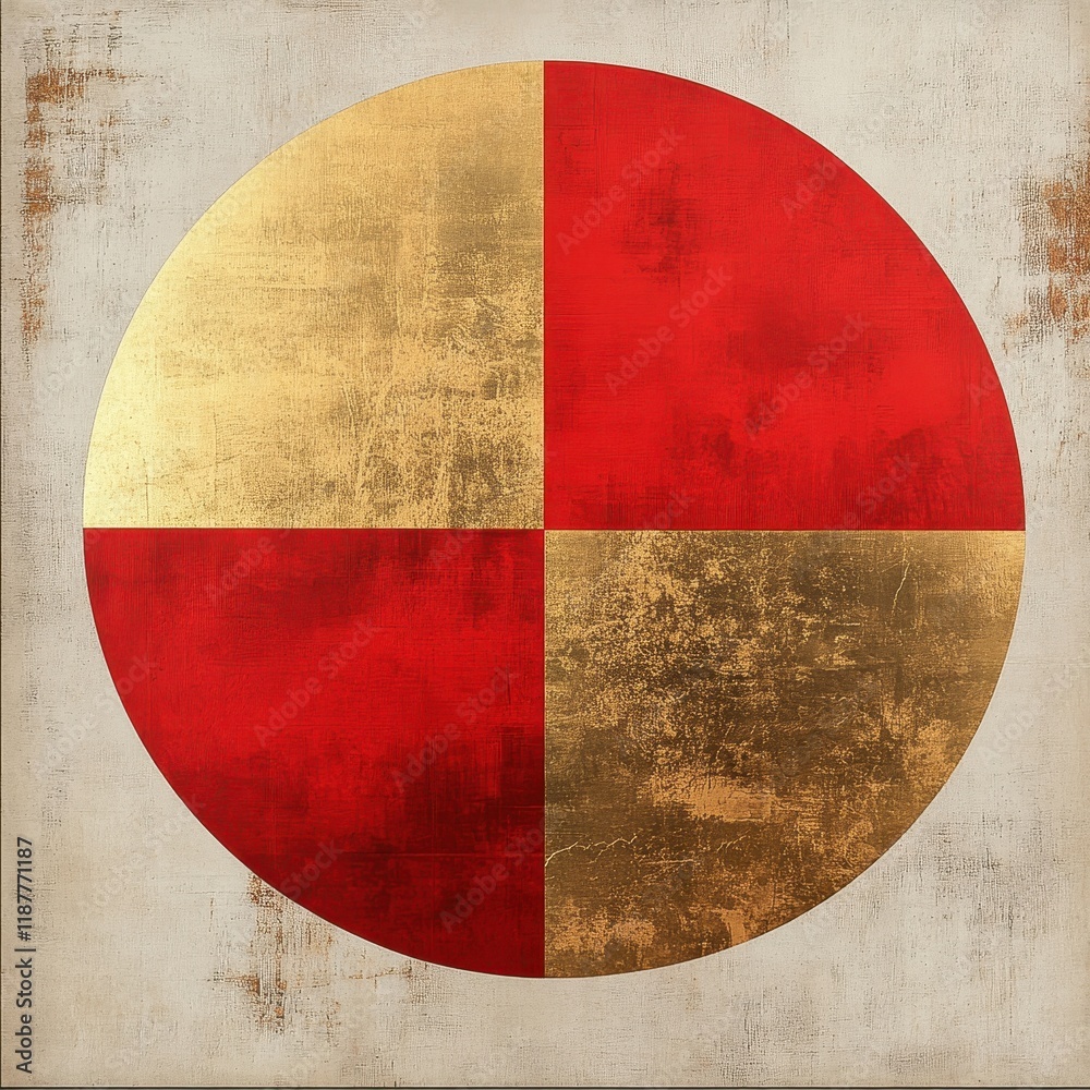 Poster Abstract Red and Gold Geometric Circle Design
