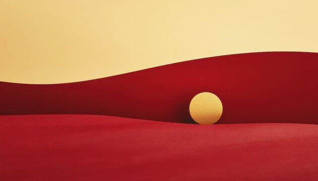 Abstract Gold Sphere on Red Textured Landscape