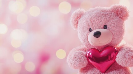 Adorable Pink Teddy Bear Holding a Red Heart