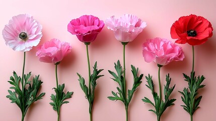 Fototapeta premium Stunning Pink and Red Poppies: A Delicate Floral Display on Pastel Background
