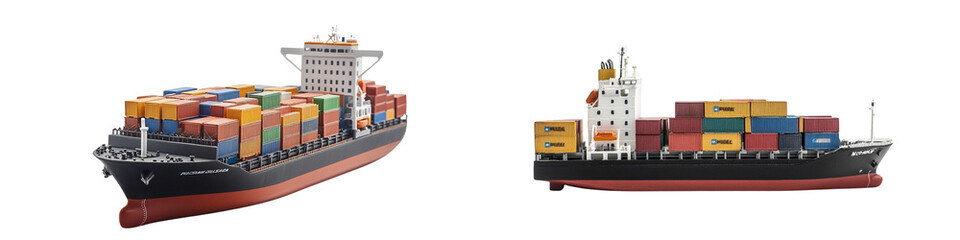 Two large cargo ships are shown side by side