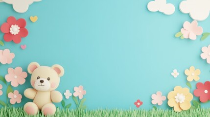 Adorable Teddy Bear in a Springtime Meadow