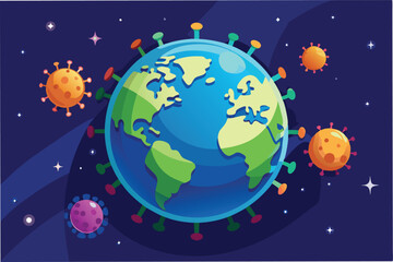 Fototapeta premium Heart icon with animated pulse, surrounded by glowing hmpv and covid virus particles fading away, hopeful theme hmpv and covid virus Clipart Vector