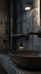 Modern Industrial Bathroom Sink with Black Bowl and Metal Fixtures