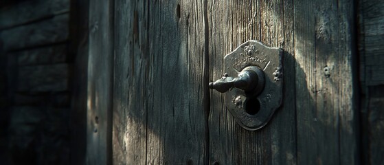 Fototapeta premium Rustic door handle, old wood, sunlight