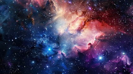 a cosmic odyssey through a swirling galaxy of stars and nebulae, white space in the center of the page for text, bold and dynamic hues against a dark background