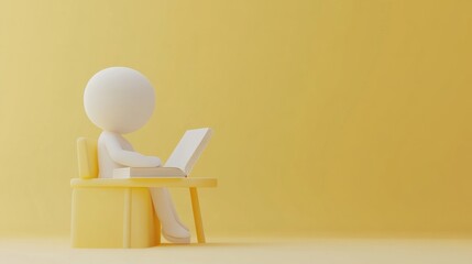 Fototapeta premium 3D Render of a Person Working on a Laptop in a Yellow Room Minimalist Digital Art Illustration