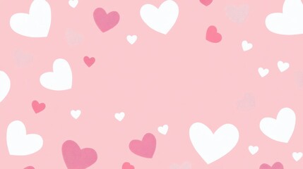Festive Pink Background with Scattered Glitter Hearts