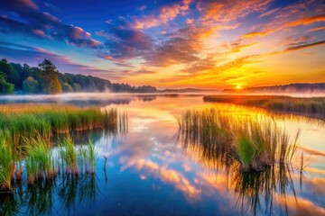 Obraz premium Jordan Lake Marsh: Sunrise, sunset, and nighttime long exposures capture breathtaking beauty.