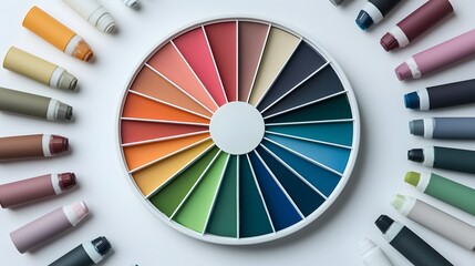 Vibrant Color Wheel with Diverse Shades and Markers Arranged for Artistic Inspiration and Creativity