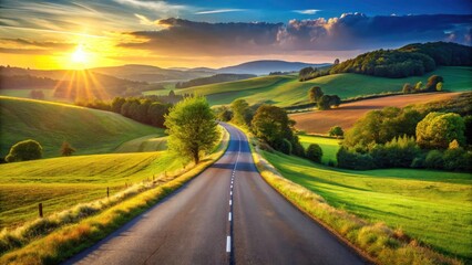 Obraz premium Rural Road Vision, Countryside Asphalt, Scenic Drive, Asphalt Road, Summer Road Trip, Country Lane, Roadside Scenery, Open Road Photography