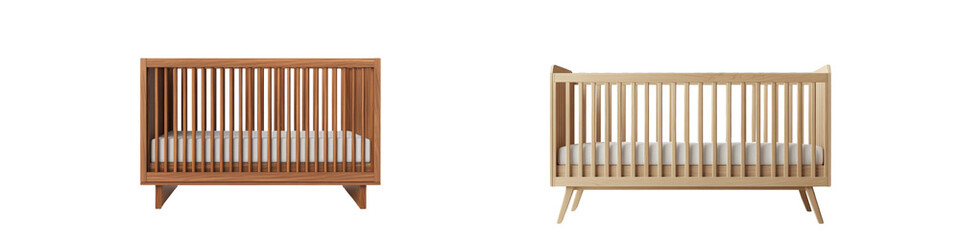 Two wooden cribs side by side