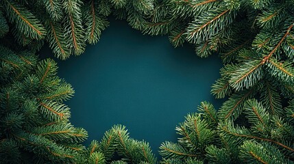 Christmas tree branches creating a festive frame or border 