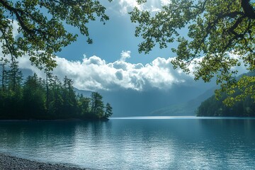 lake and mountains. Generative AI