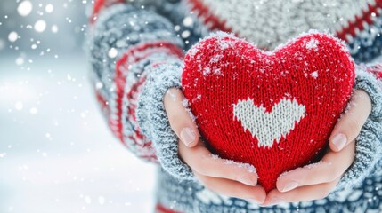 Fototapeta premium Winter Heart in Hands: A Cozy Knitted Gift