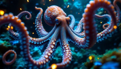 Obraz premium Oceanic Octopus: A Bioluminescent Deep-Sea Masterpiece