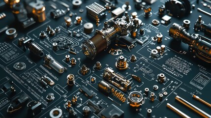 Fototapeta premium Close-Up View of Intricate Mechanical Parts and Circuitry Design