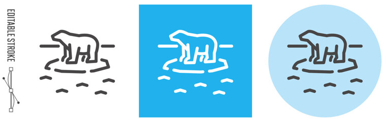 北極の氷溶解、自然災害｜ライン・アイコン　[線の編集可能]