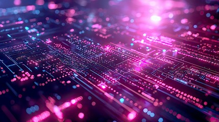 Obraz premium Abstract Futuristic Circuit Board: Pink and Purple Digital Network, High-Tech Innovation, Modern Technology Background