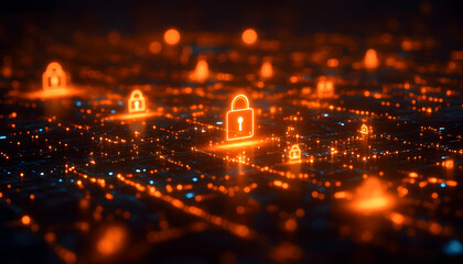 Obraz premium 3D Illustration - Network Security, Cybersecurity, Data Protection, Privacy, Technology, Internet, Digital, Communication, System, Computer, Network connection, Secure network