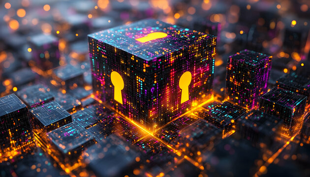 3D Illustration - Data Security, Cybersecurity, Data Protection, Encryption, Network Security, Technology, Digital, Privacy, Information Security, Secure Server