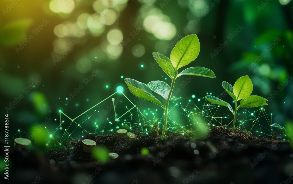 Aufkleber growing plants with network connection.