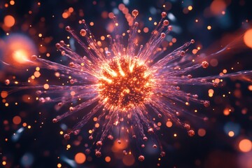 Obraz premium hmpv and covid virus particle with dynamic glowing spikes, spinning slowly, clean loopable animation