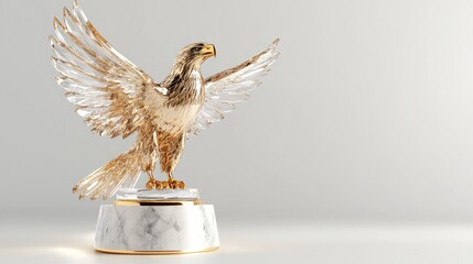 Golden Eagle Glass Sculpture on Marble Base: A Symbol of Freedom and Majesty